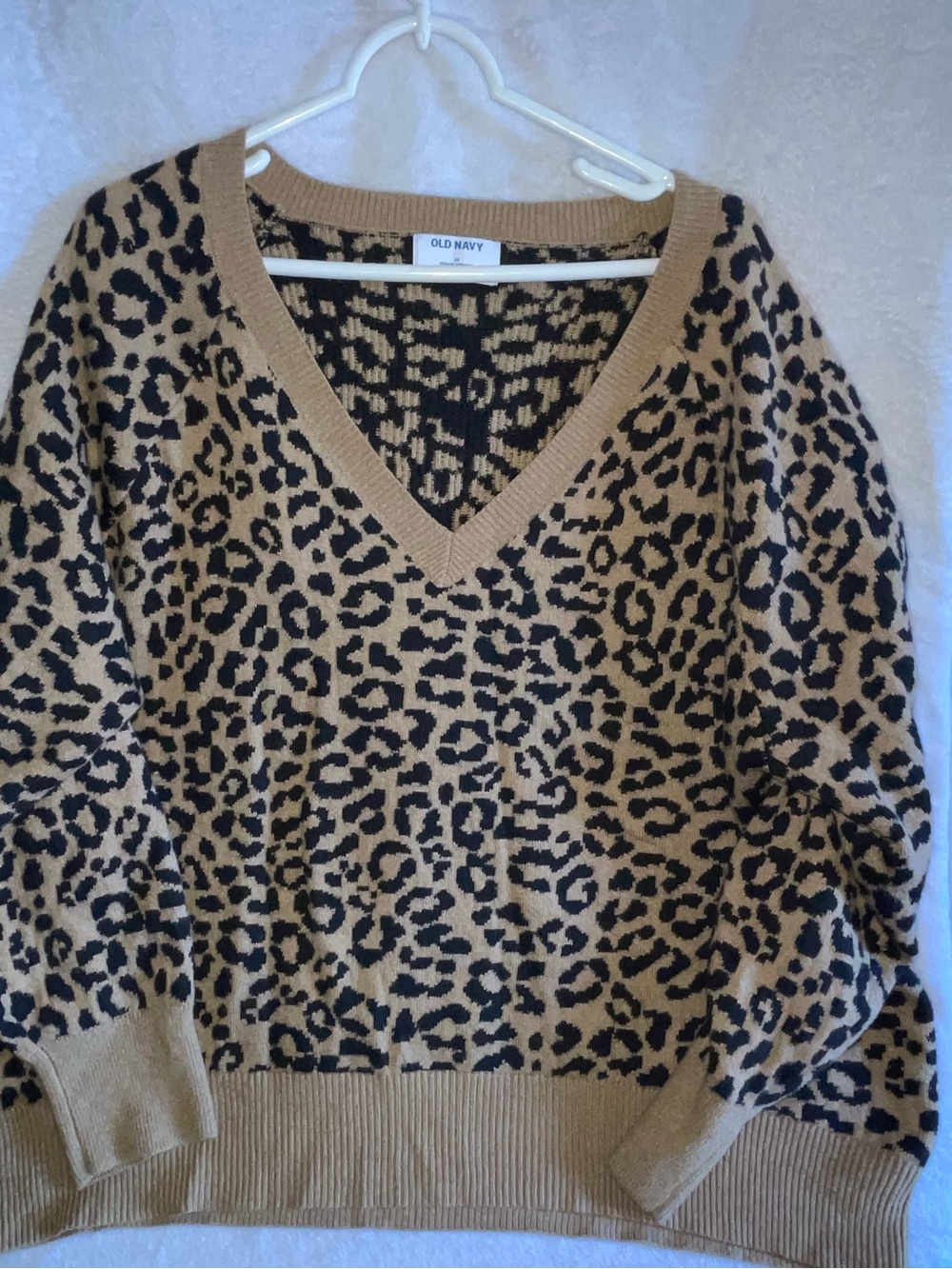 Old Navy Size 3x Women's Leopard V-Neck Sweater - Tan & Black
